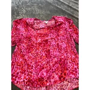 Terra & Sky Womens PINK Floral Peasant Tunic Top Plus 1X Ruffle Hem 3/4‎ Sleeve